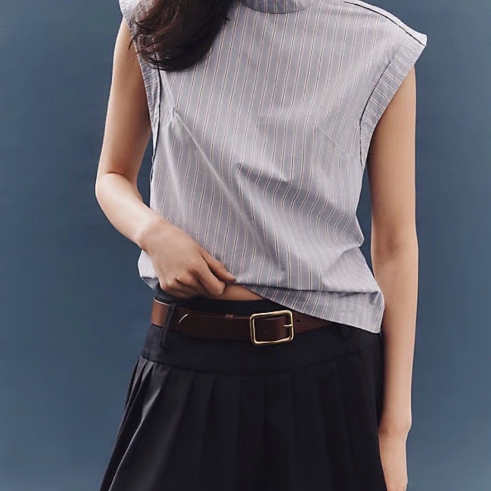 Anthropologie Maeve Striped Sleeveless Blouse with Button Shoulder Detail